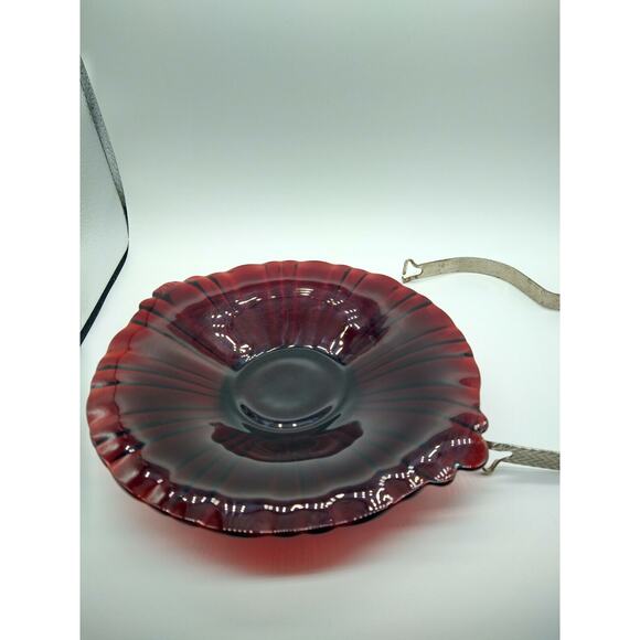 1940s Anchor Hocking Ruby Red Old Cafe Candy Dish w/ Metal Handle - Picture 11 of 13